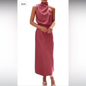 PRETTYGARDEN Summer Satin Dress Cocktail Party Maxi Dresses Brick Red Small